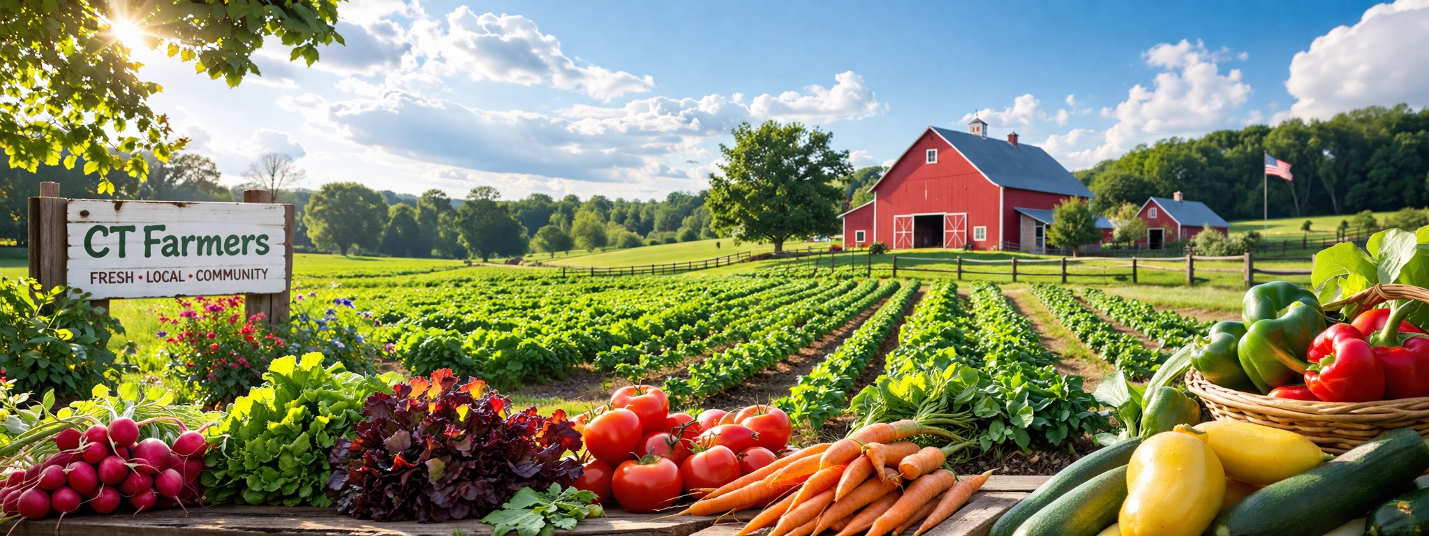 Connecticut farm landscape with fields and barns